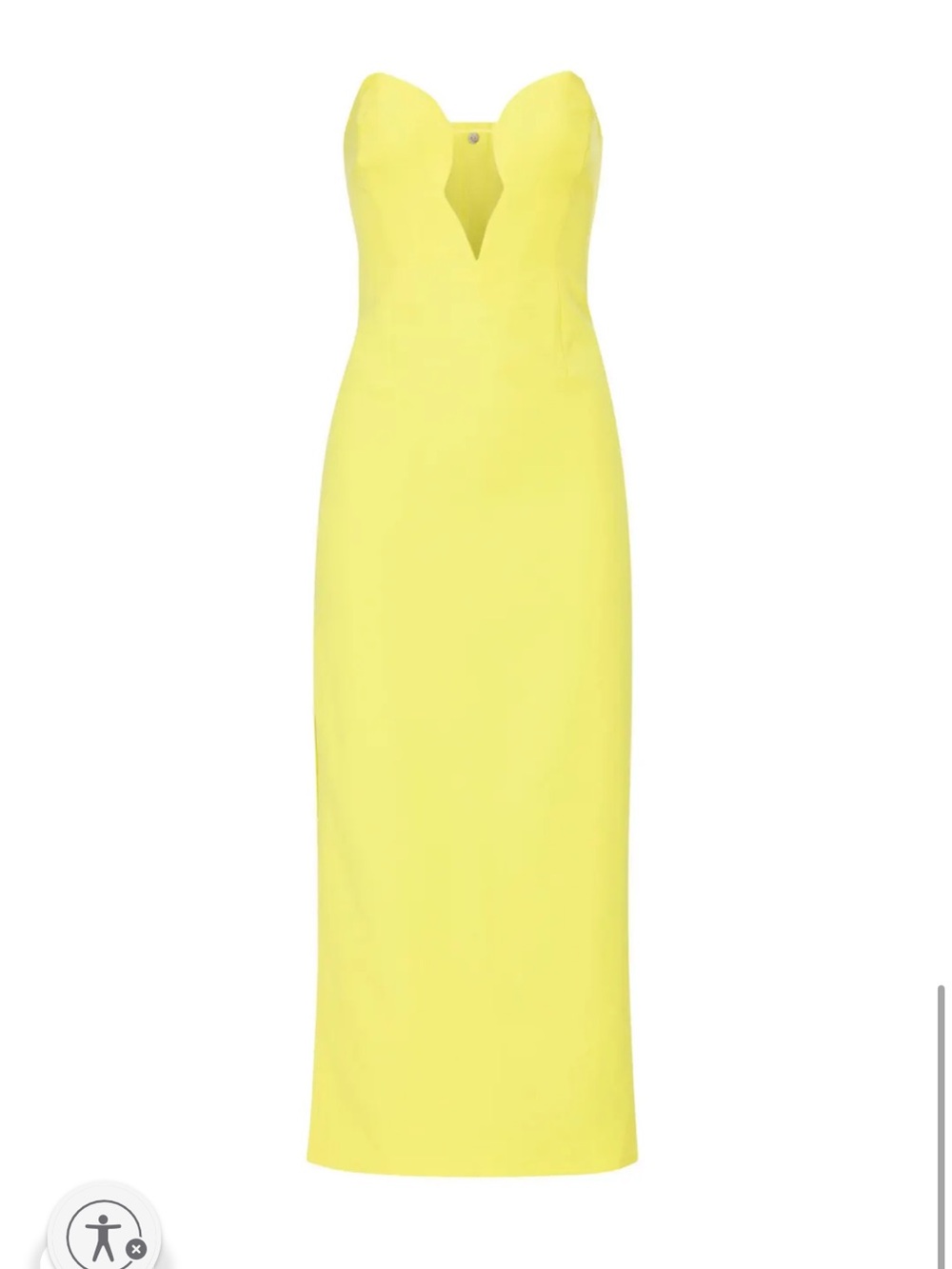 Bardot Revolve Eleni Strapless Yellow Midi Dress with Front Cutout Wedding Guest - Picture 5 of 9